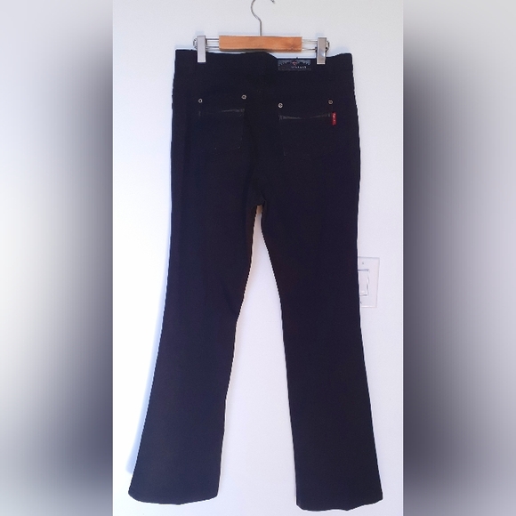 Embellished wide leg pleated jeans w/ leather pockets - Picture 7 of 13
